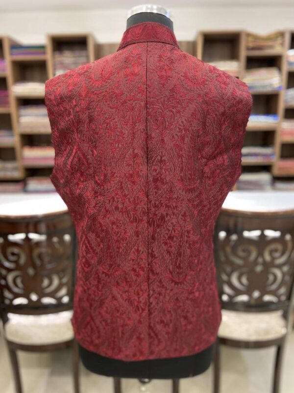Maroon Nehru Jacket with Jamawar Embroidery back