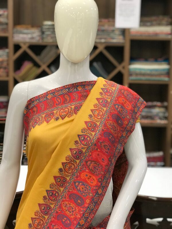 Yellow Modal Silk Border Kani Weave Saree close up