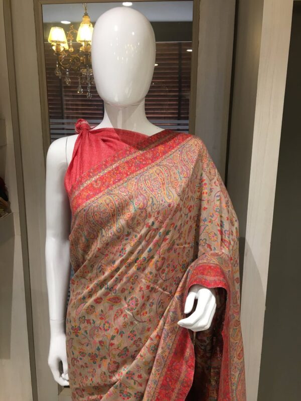 Beige Modal Silk Floral Paisley Jaal Kani Weave Saree image 2