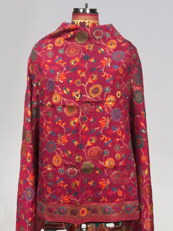 Silk Modal Magenta Floral Kani Dupatta