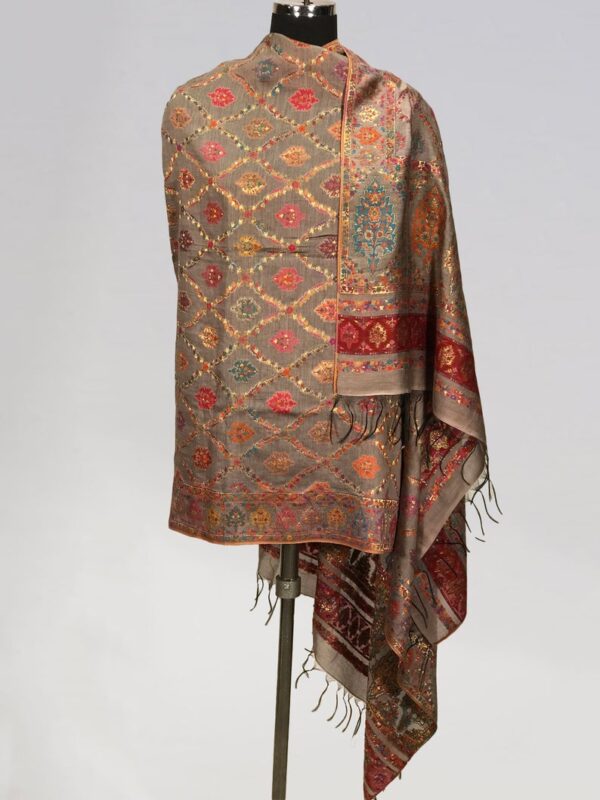 Modal Silk Grey Kani Weave Dupatta