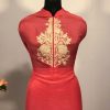 Red Beige Aari Boteh Work Suit: Half Half Dupatta Design close up