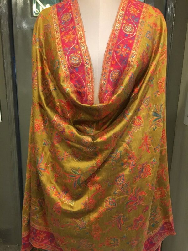 Silk Modal Mustard Yellow Floral Kani Dupatta