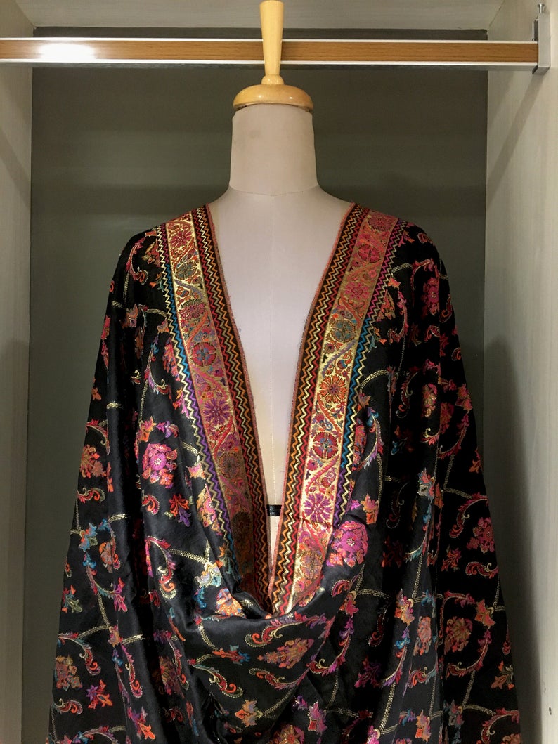 Modal Silk Black Kani Weave Stole Dupatta | Angad Creations
