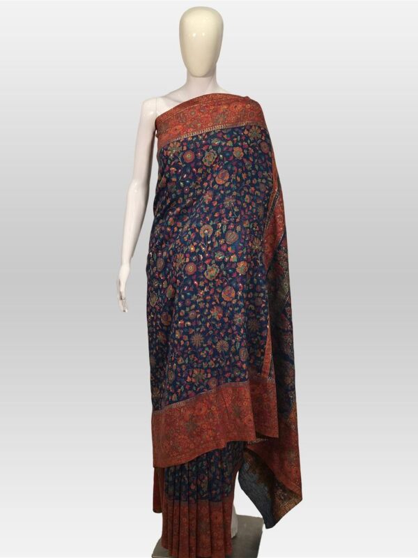 Blue Modal Silk Floral Jaal Kani Weave Saree