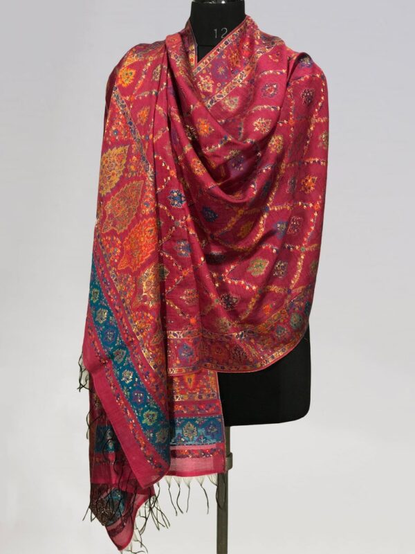 Modal Silk Magenta Kani Weave Stole Dupatta