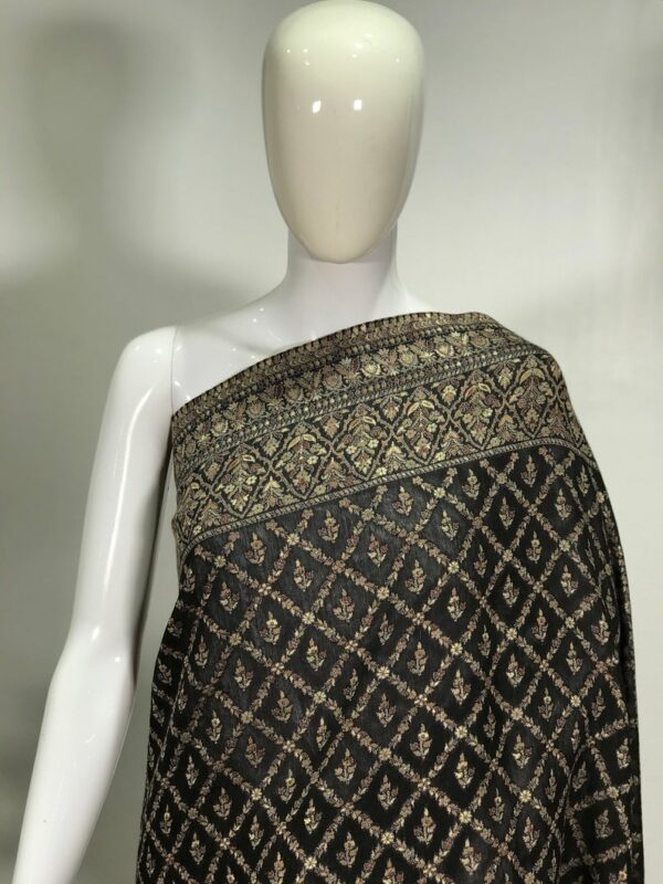 Black Silk Modal Kani Weave Sari close up