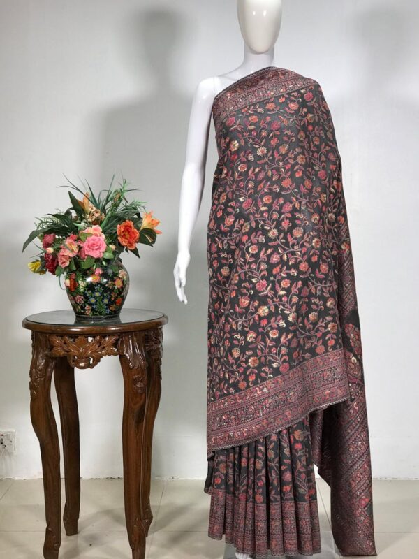 Ash Black Silk Modal Kani Weave Sari