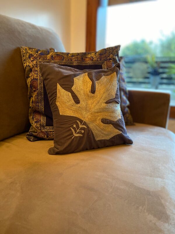 Dual Shade Tilla Embroidered Decorative Velvet Cushion Cover: Grey