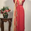 Red Beige Aari Boteh Work Suit: Half Half Dupatta Design