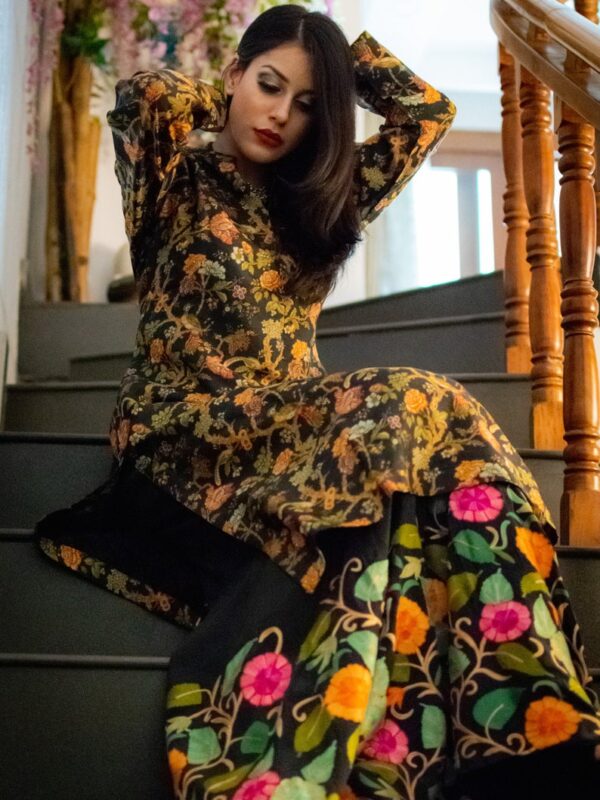 Ash Black Women Sharara with Rich Floral Embroidery