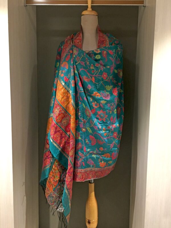 Modal Silk Green Floral Kani Weave Dupatta