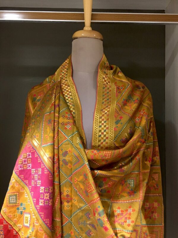 Silk Modal Mustard Yellow Kani Dupatta close up