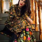 Ash Black Women Sharara with Rich Floral Embroidery close up