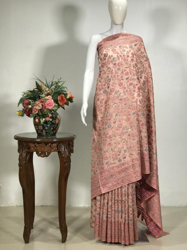 Peach Silk Modal Kani Weave Sari