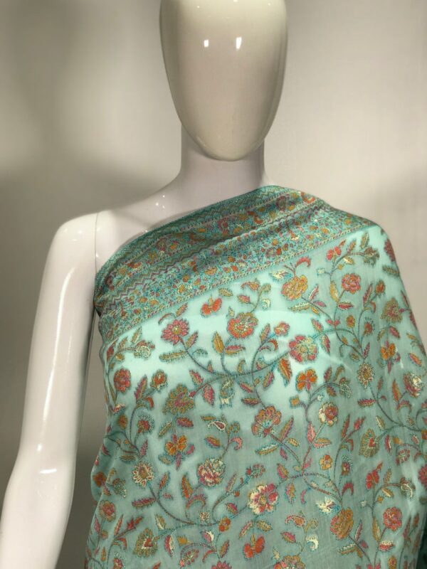 Light Blue Silk Modal Kani Weave Sari close up