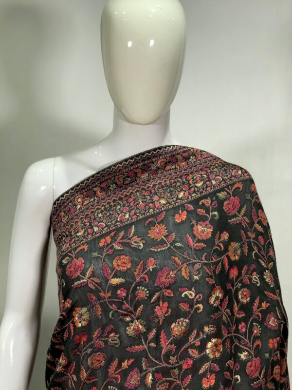 Ash Black Silk Modal Kani Weave Sari close up