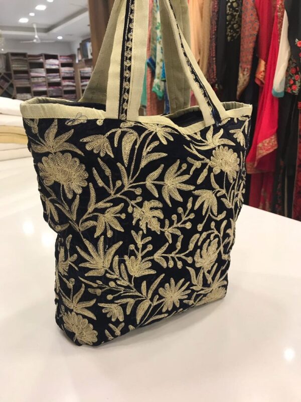 Black Velvet Zari Embroidered Tote Bag