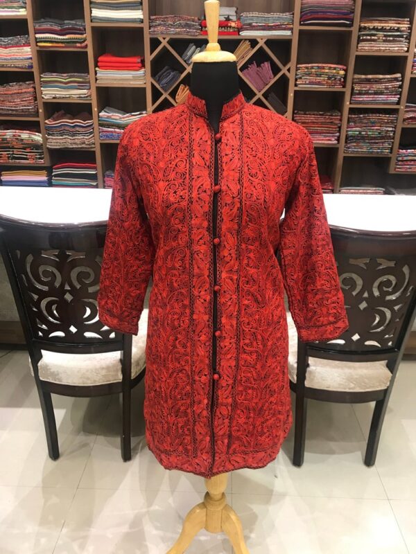 Red Paisley Jamawar Embroidered Women Coat main