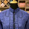 Royal Blue Paisley Jamawar Embroidered Women Coat 2