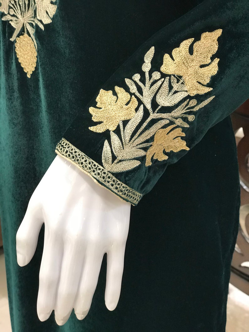 Bottle Green Velvet Kurta with Zari Embroidery | Angad Creations