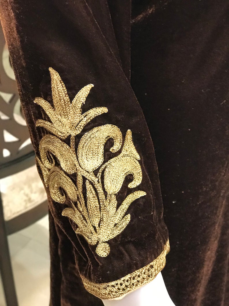 Kashmiri Brown Velvet Kurta with Tilla Embroidery | Angad Creations