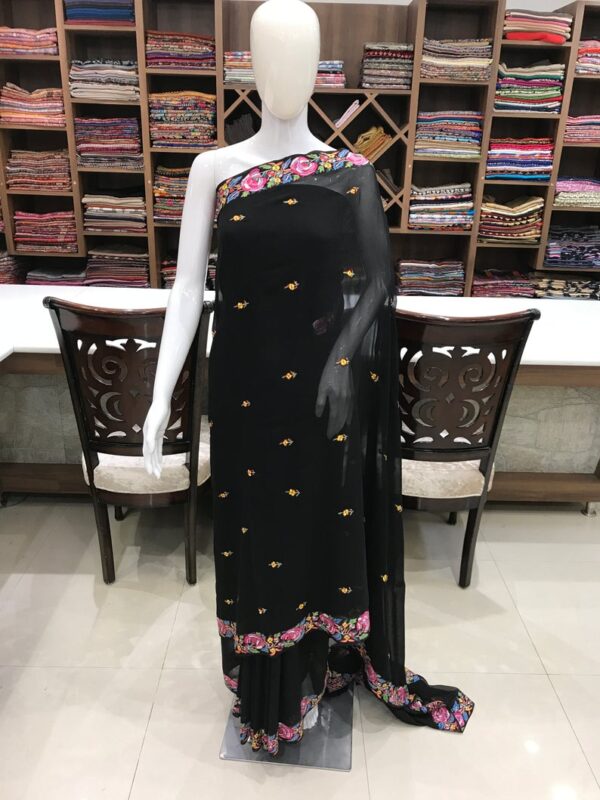 Black Papier Mache Hand Embroidered Kashmiri Saree