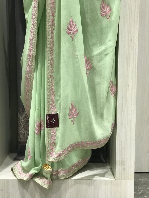 Green Georgette Saree with Chinar Botehs Embroidery 2