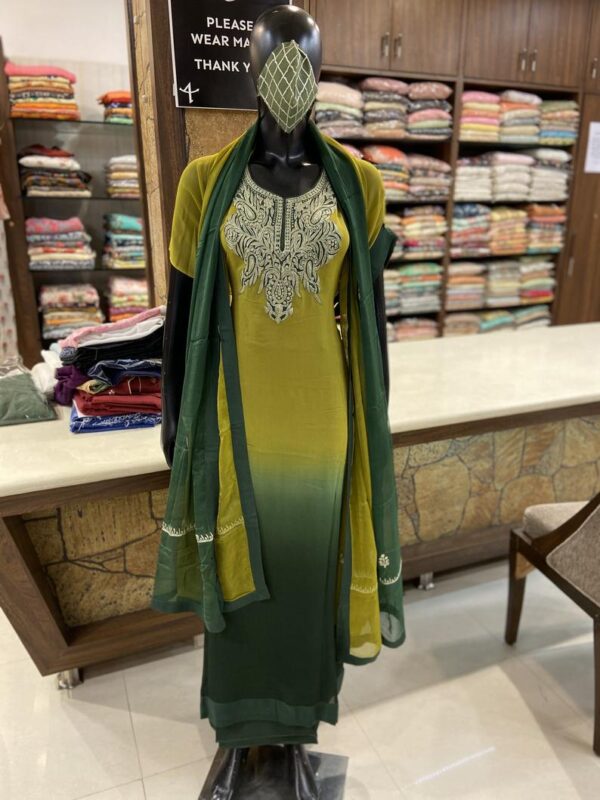 Ombre Green Salwar Suit with Tilla Patch Embroidery