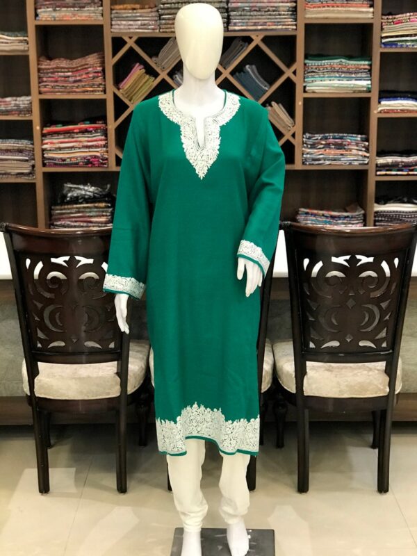 Green Kashmiri Phiran with White Embroidery