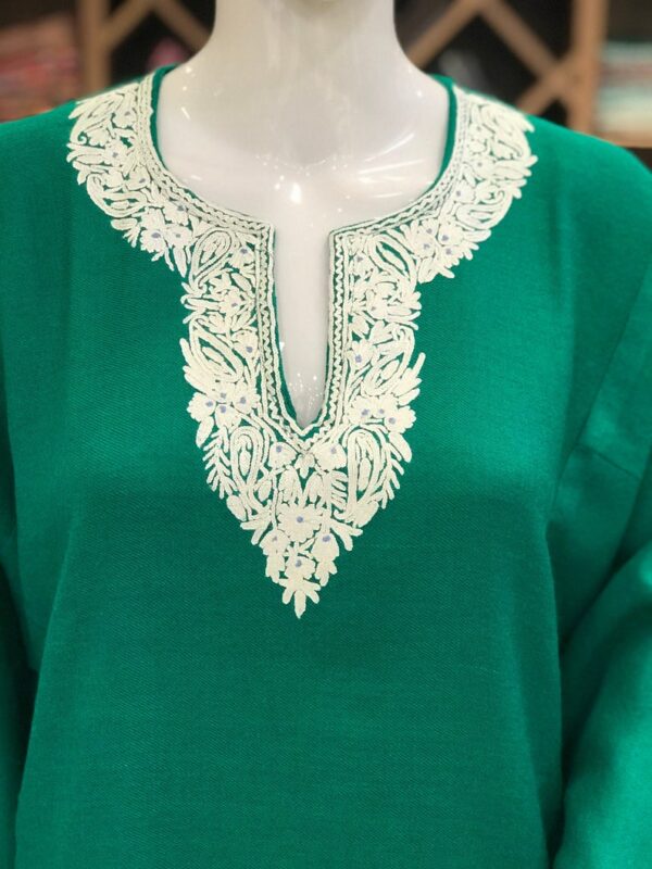 Green Kashmiri Phiran with White Embroidery 2