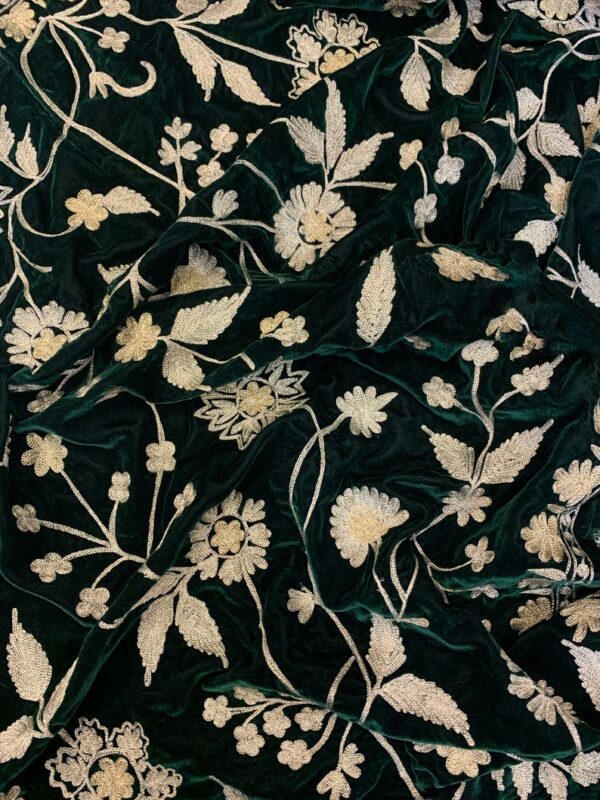 Green Velvet Running Fabric with Floral Zari Embroidery