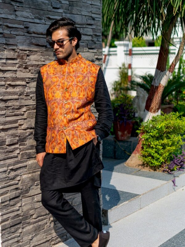 Beige Nehru Jacket with Paisley Jaal Embroidered