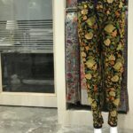Navy Blue Women Trouser with All Over Floral Embroidery