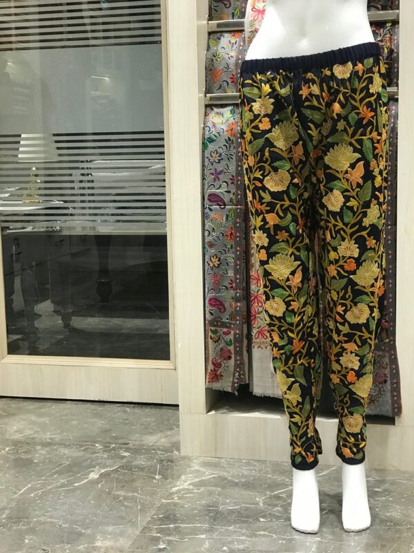 Navy Blue Women Trouser with All Over Floral Embroidery