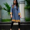 Denim Tunic Top Featuring Thread Embroidery with Scalping 2