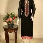 Black Women Kurta with Hand Mirror Work and Aari Embroidery
