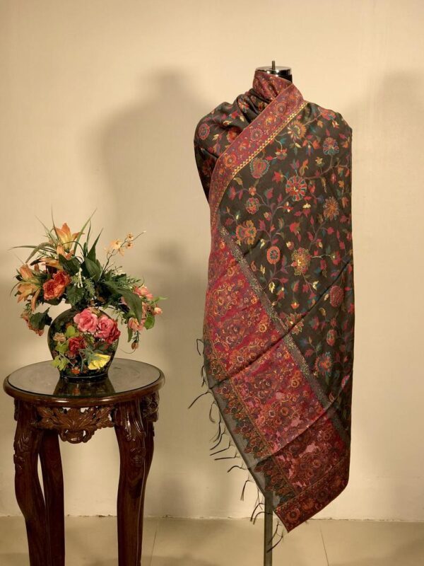 Ash Grey Silk Kani Weave Dupatta wrap
