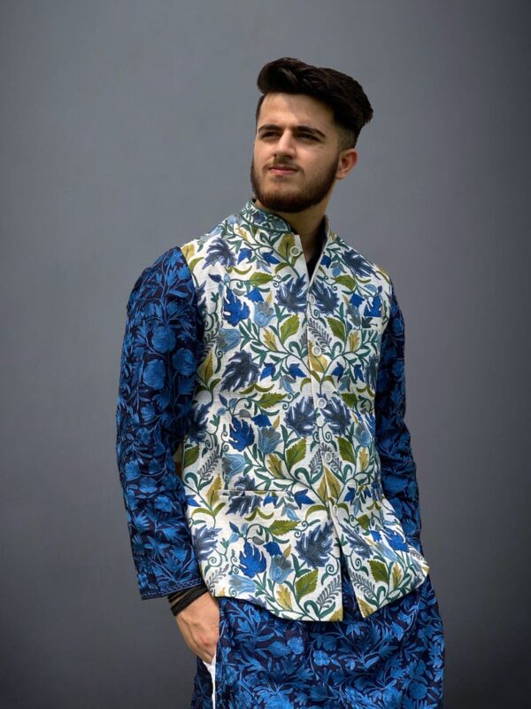 White Modi Jacket with Chinar Embroidery
