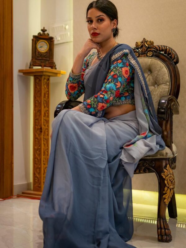Ombre Grey Saree with Jaal Embroidered Blouse