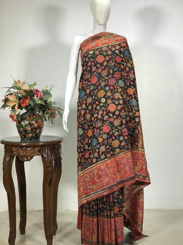 Black Modal Silk Floral Jaal Kani Weave Sari
