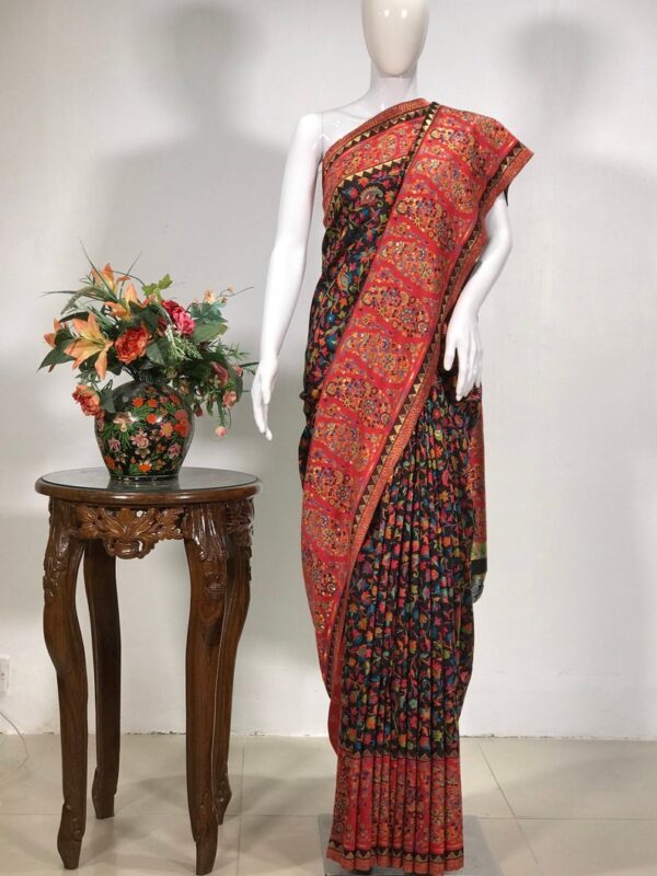 Black Modal Silk Paisley Jaal Kani Weave Sari