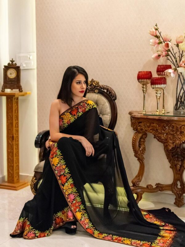Black Kashmiri Border Embroidery Saree hover
