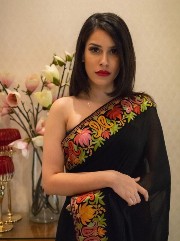 Black Kashmiri Border Embroidery Saree