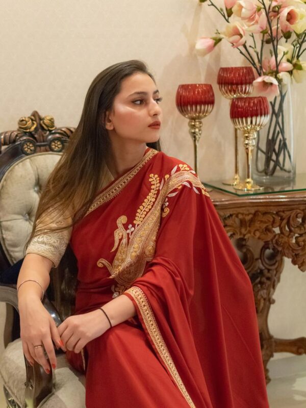 Red Crepe Tilla Chaputri Hand Work Saree