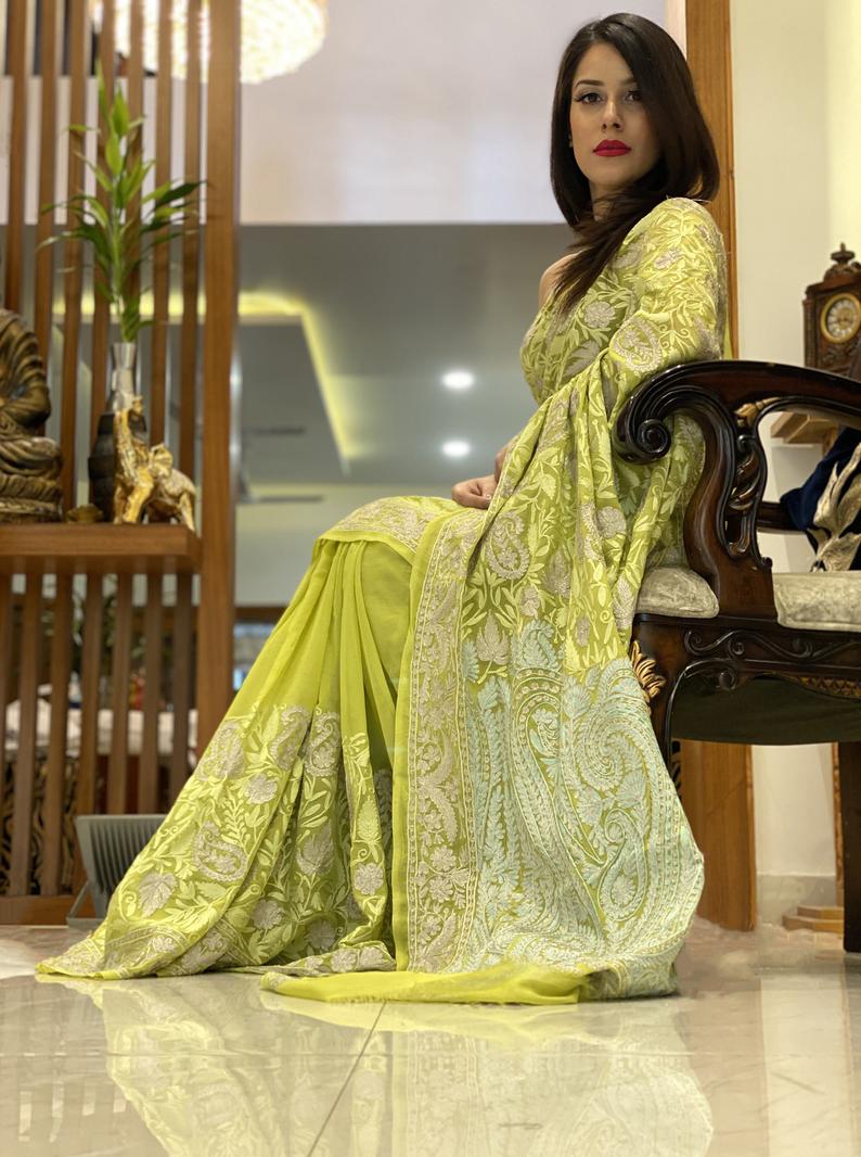 Buy Green Merino Wool Saree Online at Jaypore.com