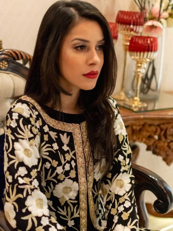 Black Jacket Style Flared Dress with Fusion Embroidery 2