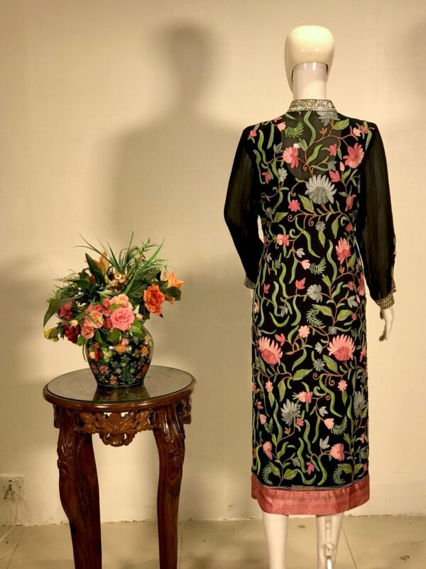 Black Women Kurta with Hand Mirror Work and Aari Embroidery back