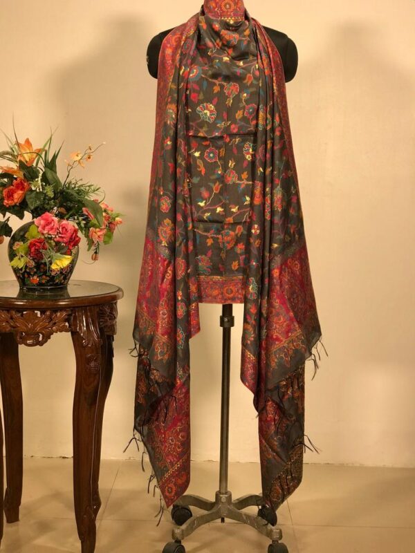 Ash Grey Silk Kani Weave Dupatta