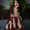 Wine Fit n Flare Dress with Puff Tilla Embroidery